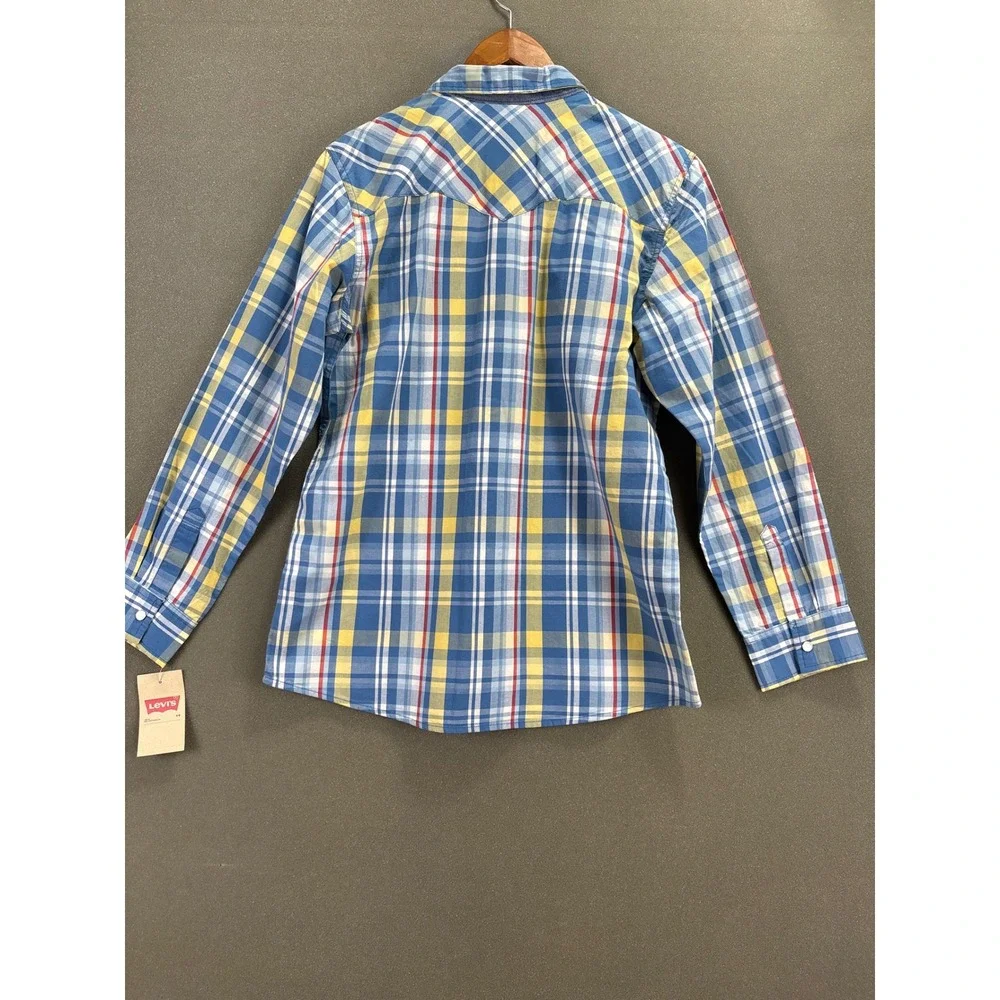 Levis Mens NEW Y2K XL Western Pearl Snap Plaid Shirt Blue Yellow Red Long Sleeve
